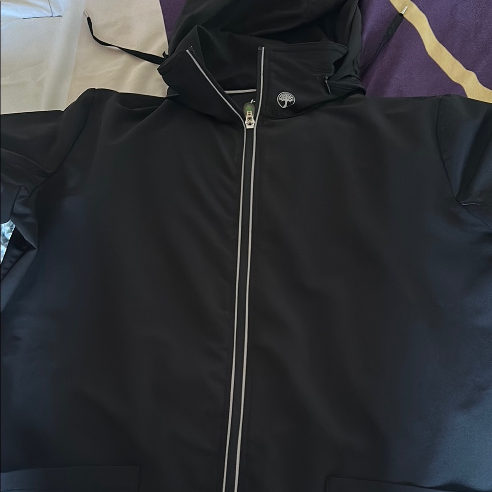 Healing Hands Black Ski Jacket with Hood and Full Length Zipper